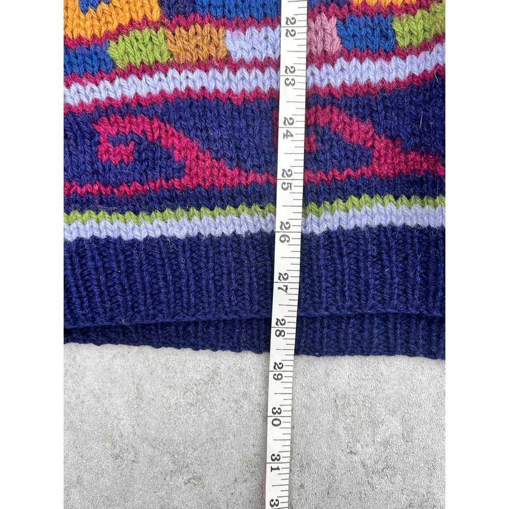 Vintage Susann D Hand Knit 100% Wool Sweater Small Blue Fair Isle Shetland 90s - Picture 6 of 7